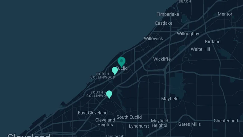 Map of Euclid, Ohio: 2 documented asbestos exposure sites