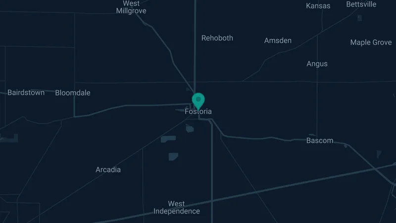 Map of Fostoria, Ohio: 2 documented asbestos exposure sites