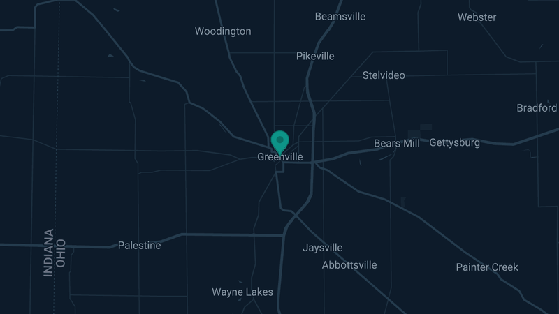 Map of Greenville, Ohio — 2 documented asbestos exposure sites