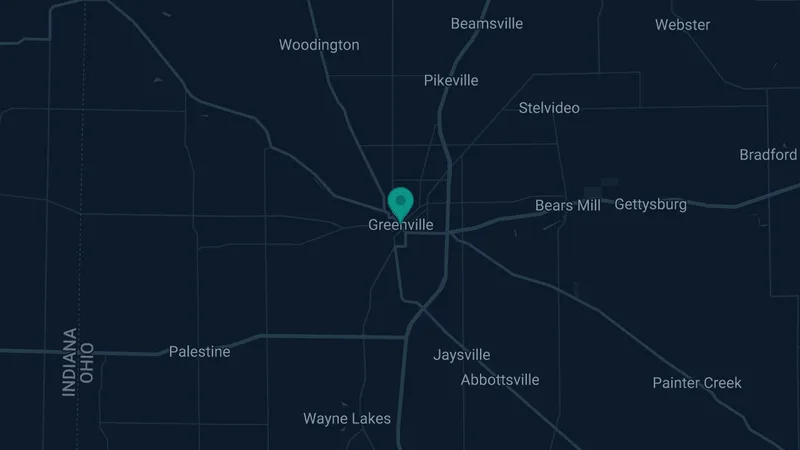 Map of Greenville, Ohio: 2 documented asbestos exposure sites
