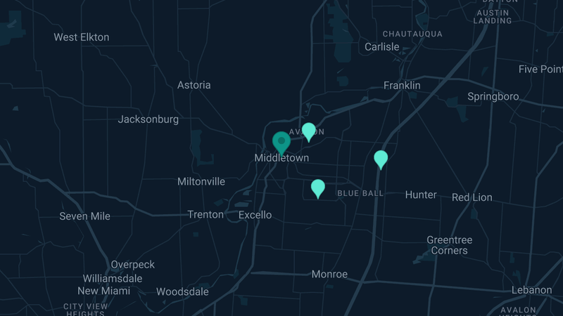 Map of Middletown, Ohio — 3 documented asbestos exposure sites