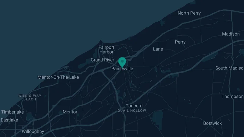 Map of Painesville, Ohio: 2 documented asbestos exposure sites