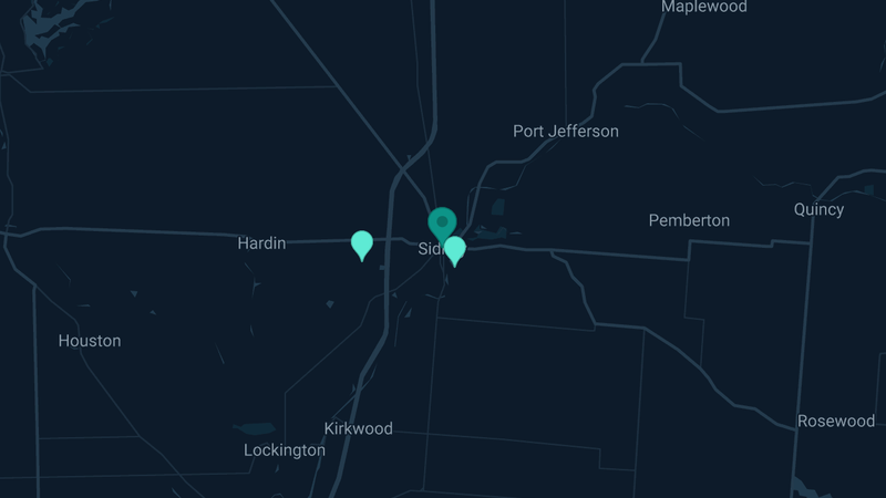Map of Sidney, Ohio — 2 documented asbestos exposure sites
