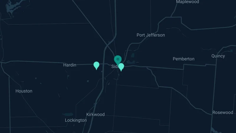 Map of Sidney, Ohio: 2 documented asbestos exposure sites