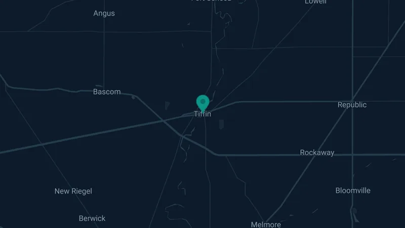 Map of Tiffin, Ohio: 2 documented asbestos exposure sites
