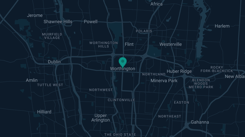 Map of Worthington, Ohio — 2 documented asbestos exposure sites