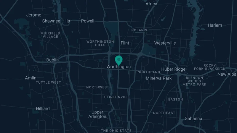 Map of Worthington, Ohio: 2 documented asbestos exposure sites