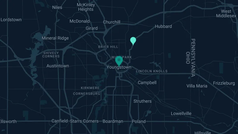 Map of Youngstown, Ohio: 4 documented asbestos exposure sites