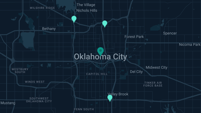 Map of Oklahoma City, Oklahoma — 5 documented asbestos exposure sites