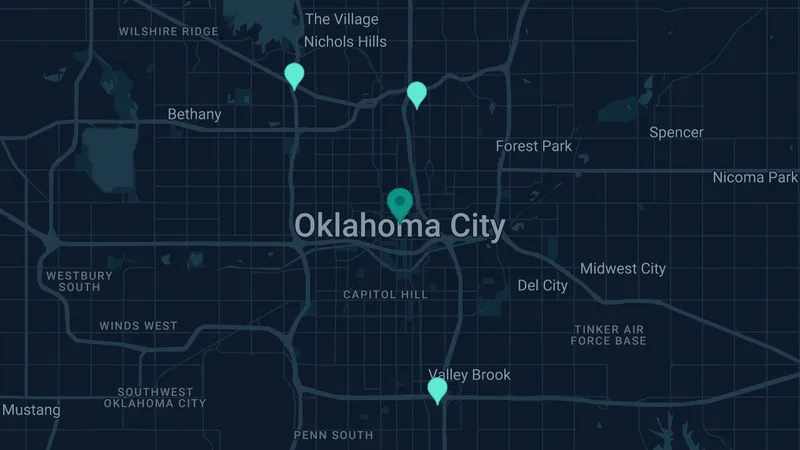 Map of Oklahoma City, Oklahoma: 5 documented asbestos exposure sites