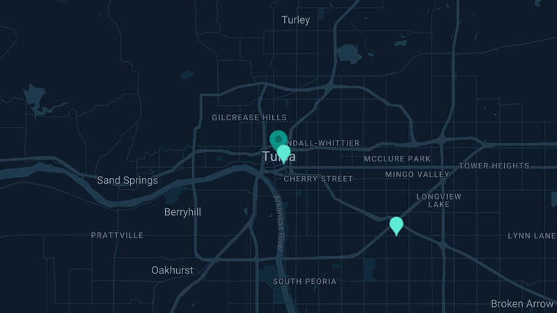 Map of Tulsa, Oklahoma — 7 documented asbestos exposure sites