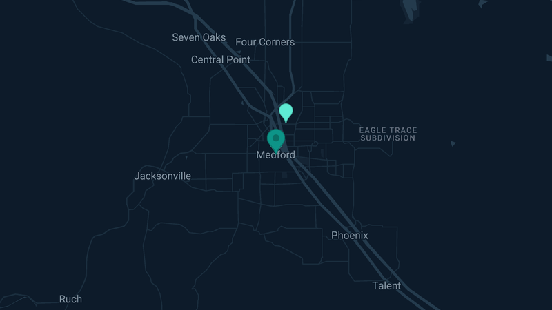 Map of Medford, Oregon — 2 documented asbestos exposure sites
