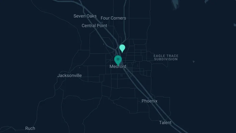 Map of Medford, Oregon: 2 documented asbestos exposure sites
