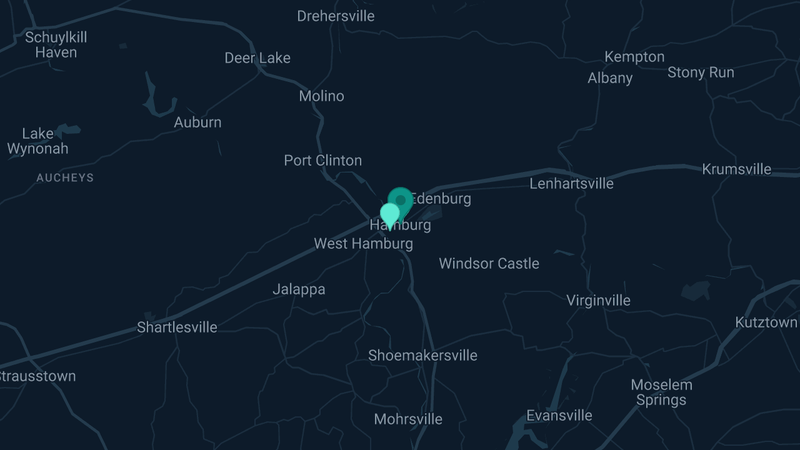 Map of Hamburg, Pennsylvania — 2 documented asbestos exposure sites