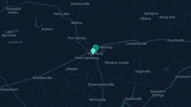 Map of Hamburg, Pennsylvania: 2 documented asbestos exposure sites