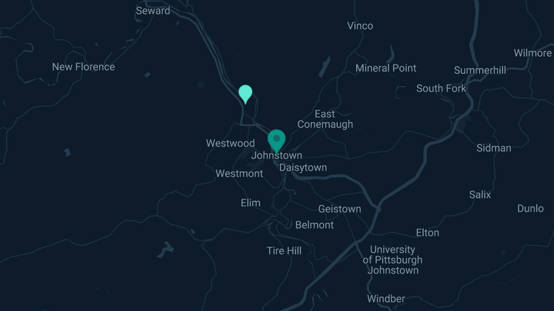 Map of Johnstown, Pennsylvania — 2 documented asbestos exposure sites