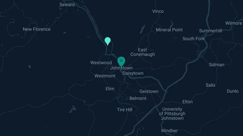 Map of Johnstown, Pennsylvania: 2 documented asbestos exposure sites