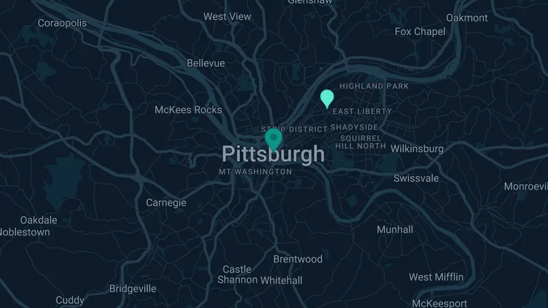 Map of Pittsburg, Pennsylvania: 4 documented asbestos exposure sites