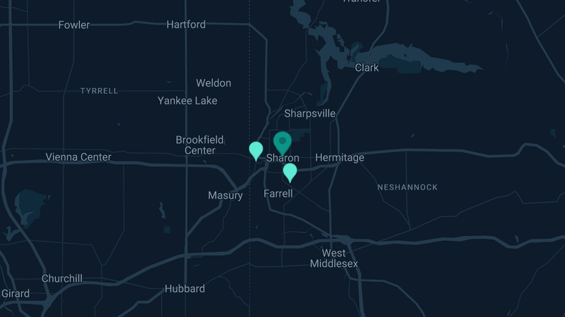 Map of Sharon, Pennsylvania — 3 documented asbestos exposure sites