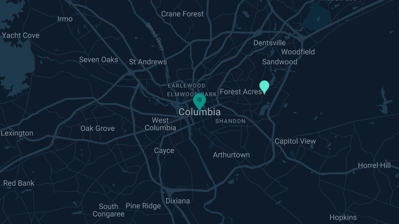 Map of Columbia, South Carolina — 4 documented asbestos exposure sites