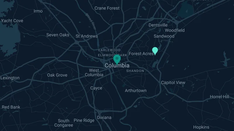 Map of Columbia, South Carolina: 4 documented asbestos exposure sites