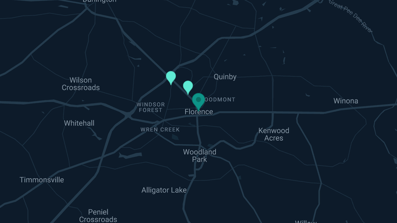 Map of Florence, South Carolina — 2 documented asbestos exposure sites