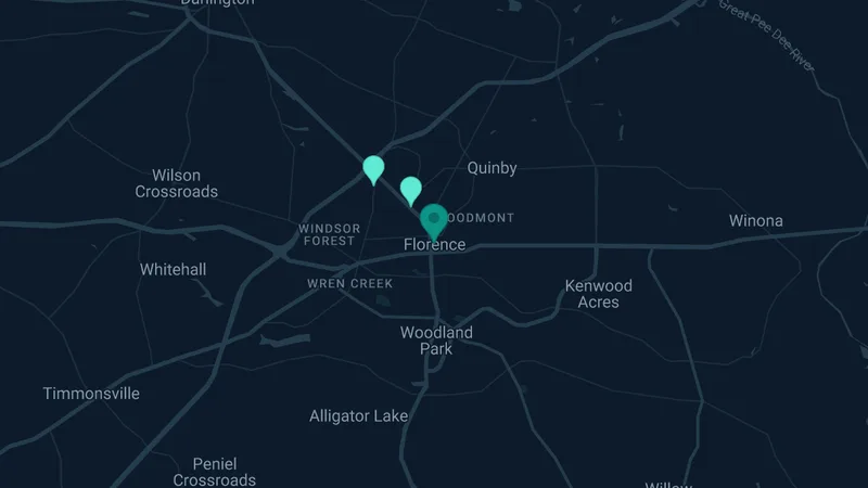 Map of Florence, South Carolina: 2 documented asbestos exposure sites