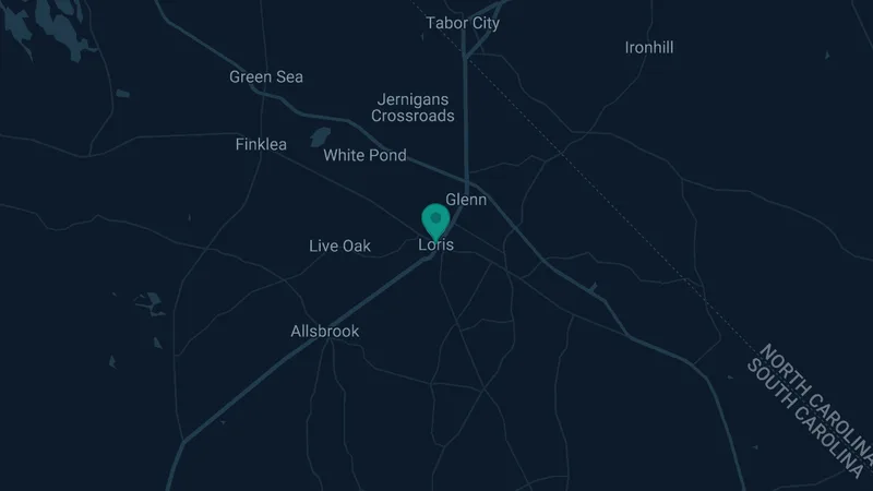 Map of Loris, South Carolina: 2 documented asbestos exposure sites