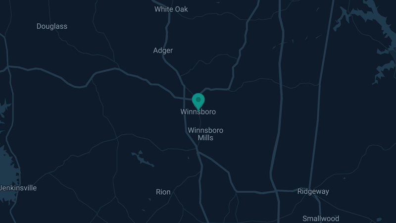 Map of Winnsboro, South Carolina — 2 documented asbestos exposure sites