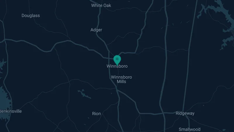 Map of Winnsboro, South Carolina: 2 documented asbestos exposure sites