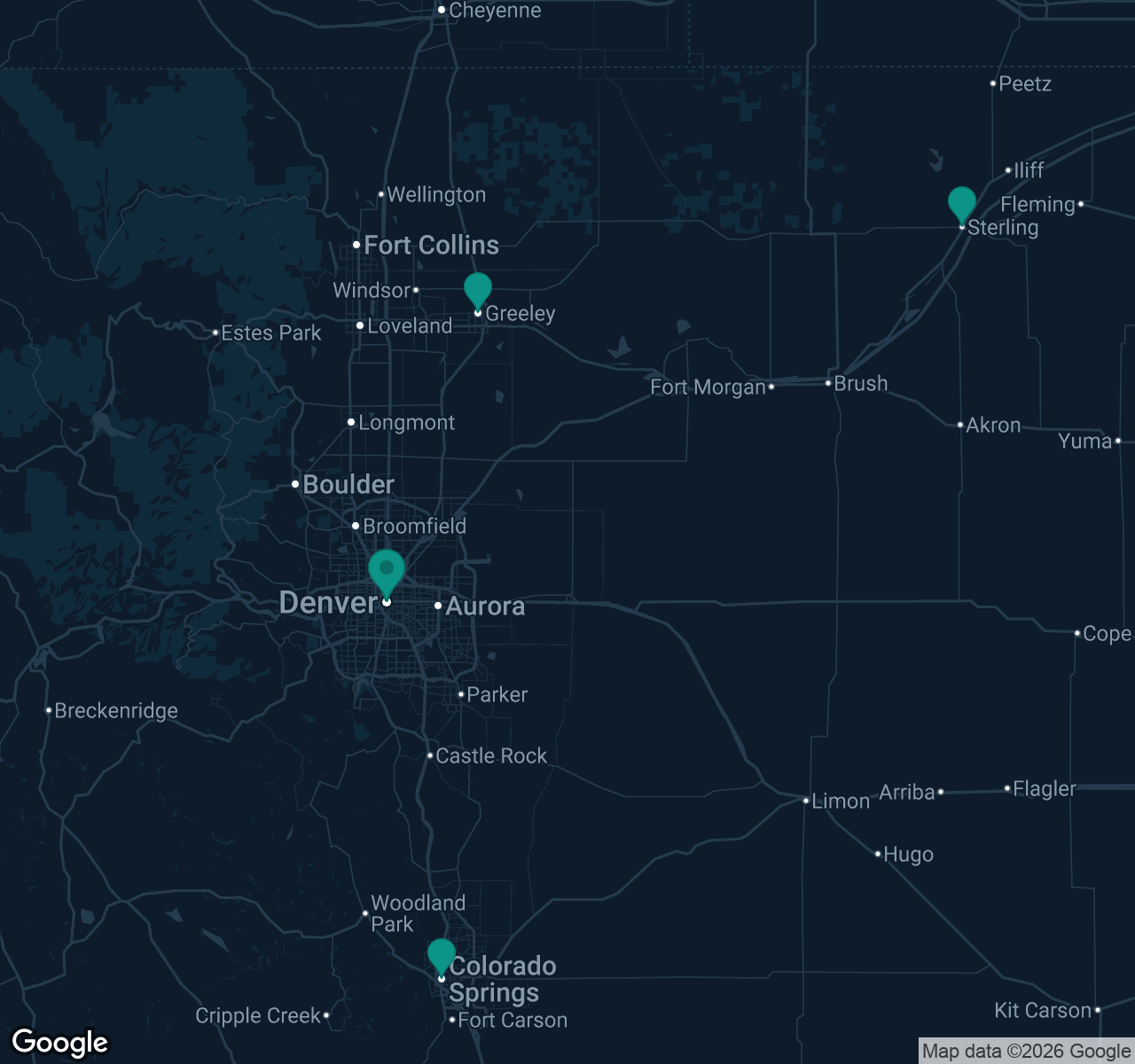 Map of documented asbestos exposure sites in Colorado
