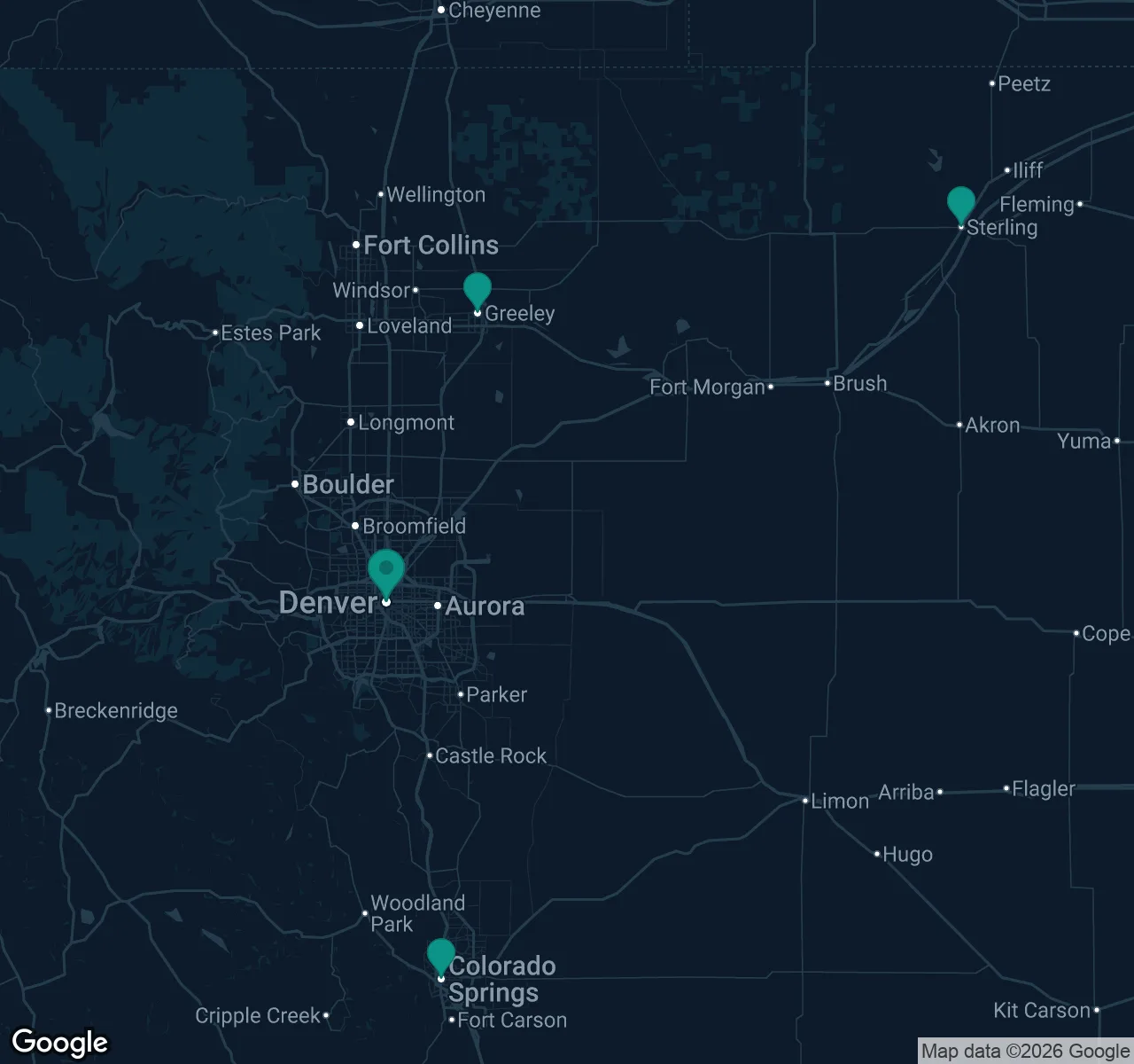 Map of documented asbestos exposure sites in Colorado