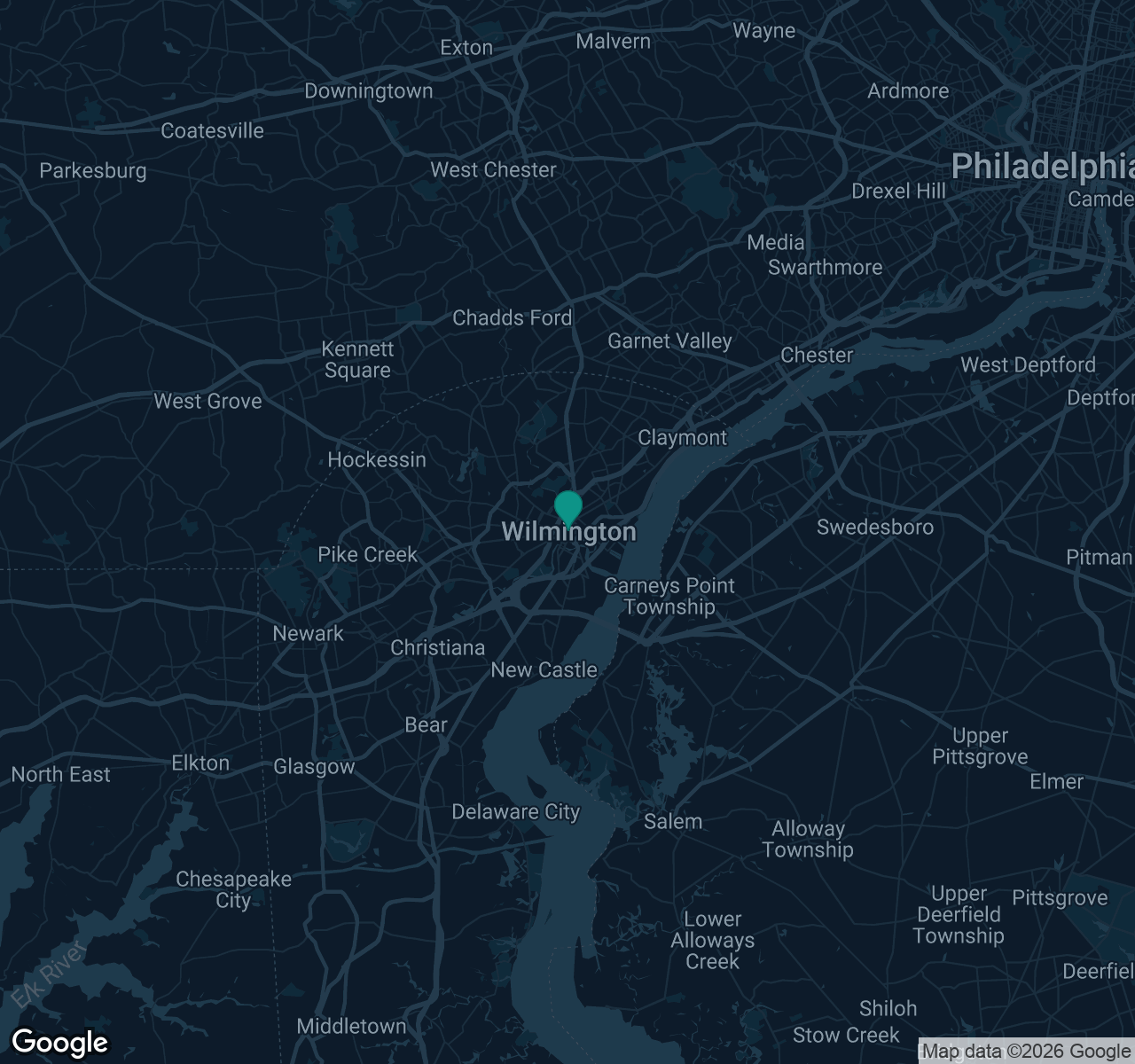 Map of documented asbestos exposure sites in Delaware