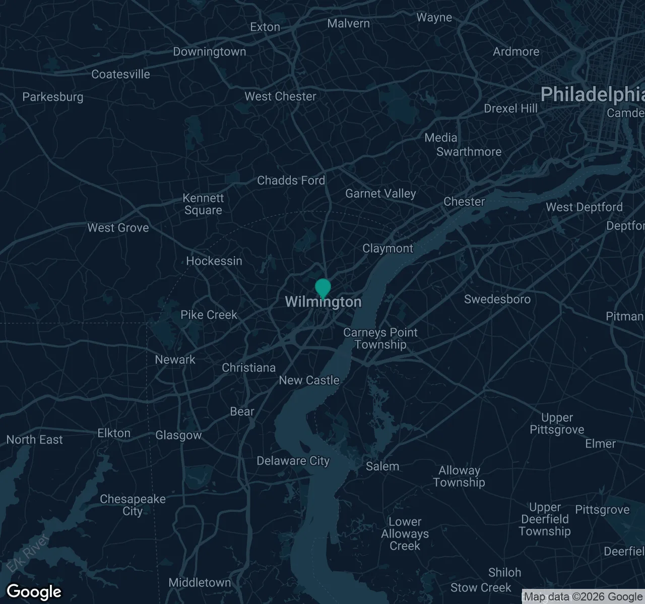 Map of documented asbestos exposure sites in Delaware