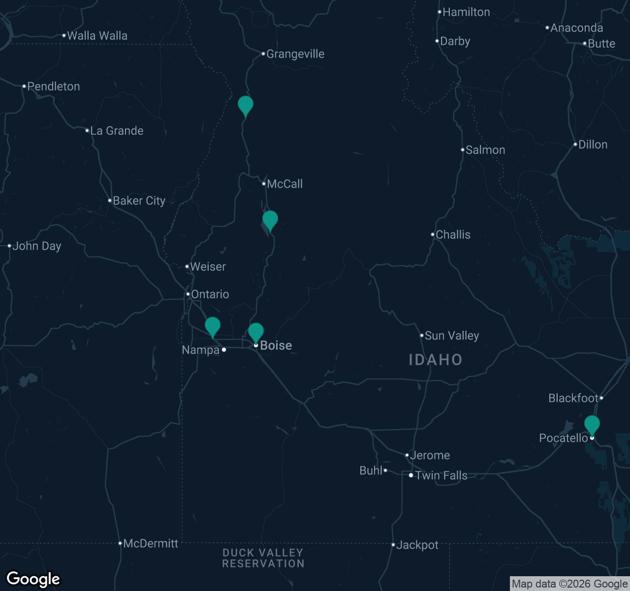 Map of documented asbestos exposure sites in Idaho