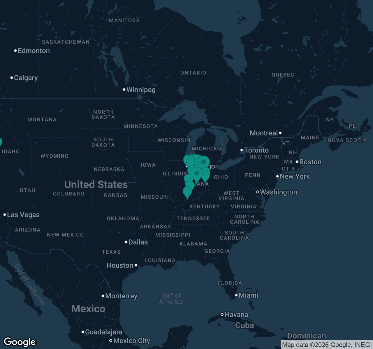 Map of documented asbestos exposure sites in Indiana
