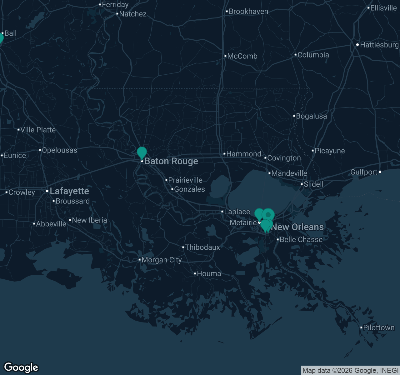 Map of documented asbestos exposure sites in Louisiana
