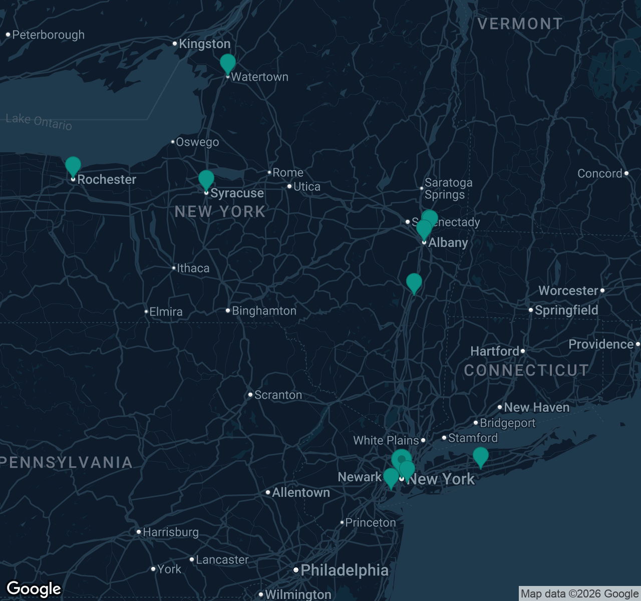Map of documented asbestos exposure sites in New York