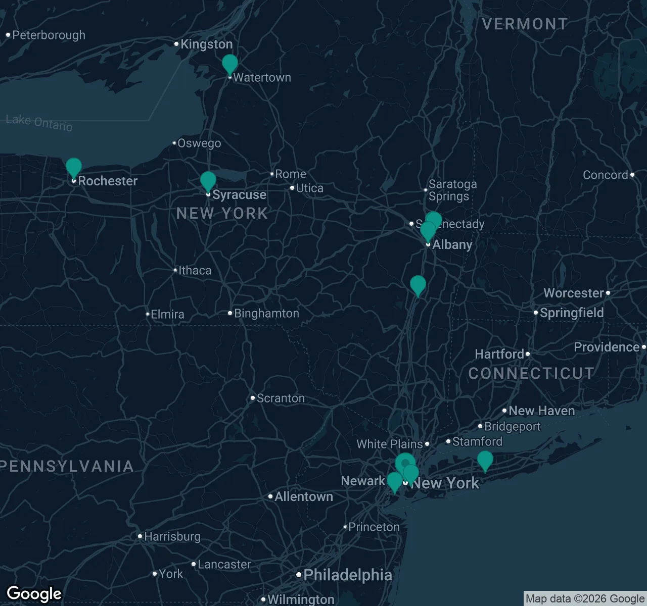 Map of documented asbestos exposure sites in New York