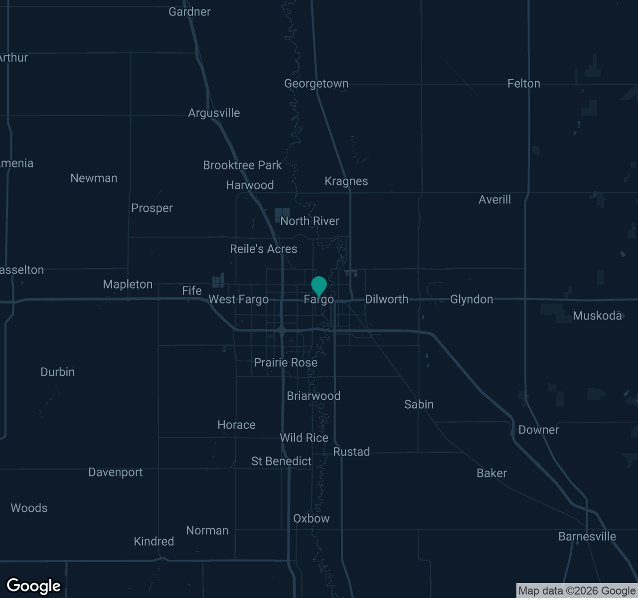 Map of documented asbestos exposure sites in North Dakota