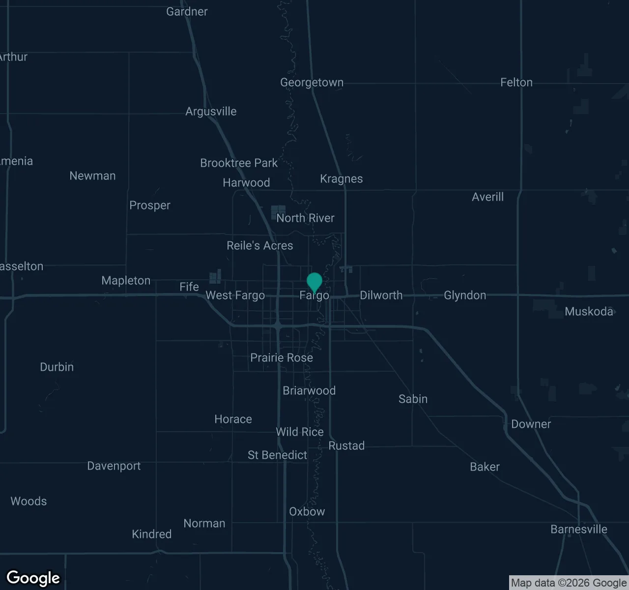 Map of documented asbestos exposure sites in North Dakota