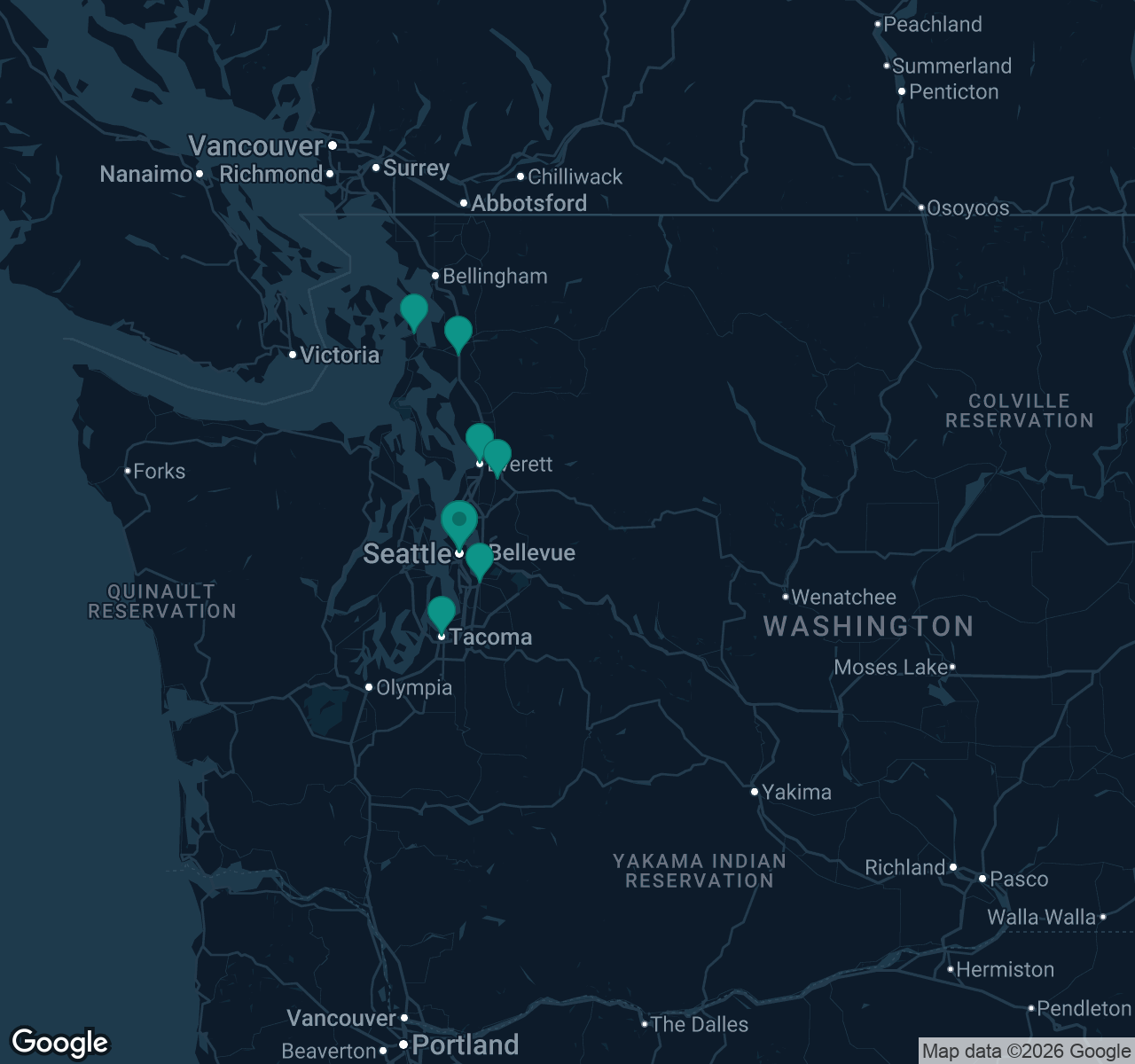 Map of documented asbestos exposure sites in Washington