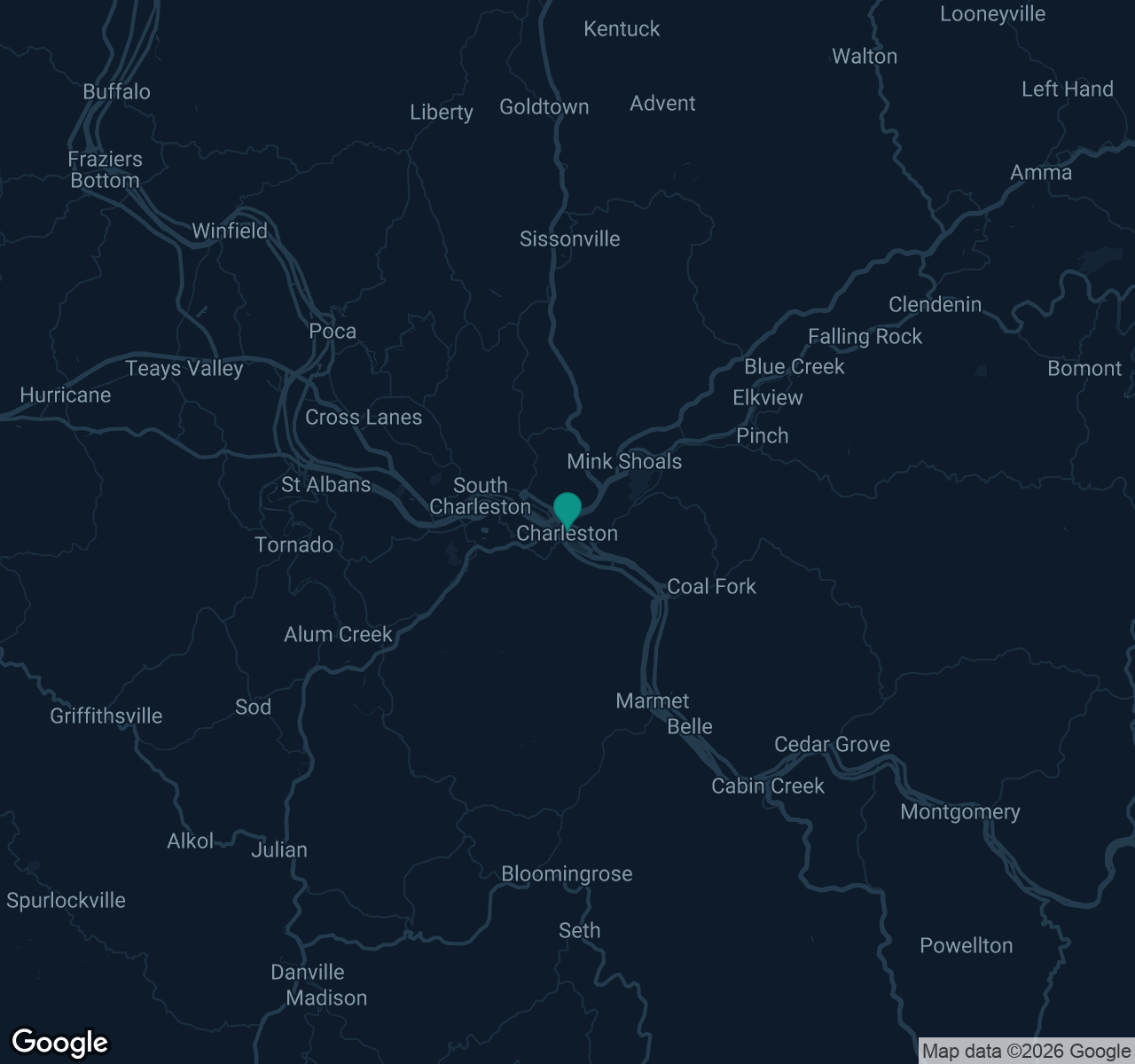 Map of documented asbestos exposure sites in West Virginia