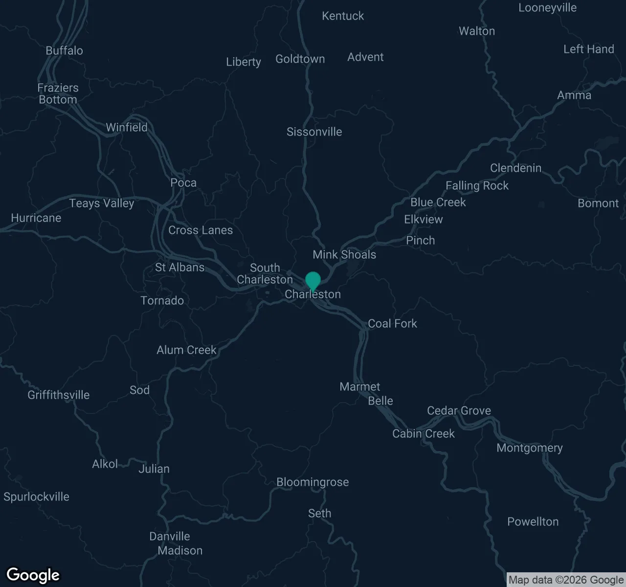 Map of documented asbestos exposure sites in West Virginia