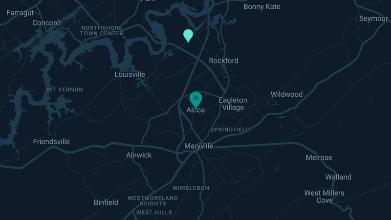 Map of Alcoa, Tennessee — 2 documented asbestos exposure sites