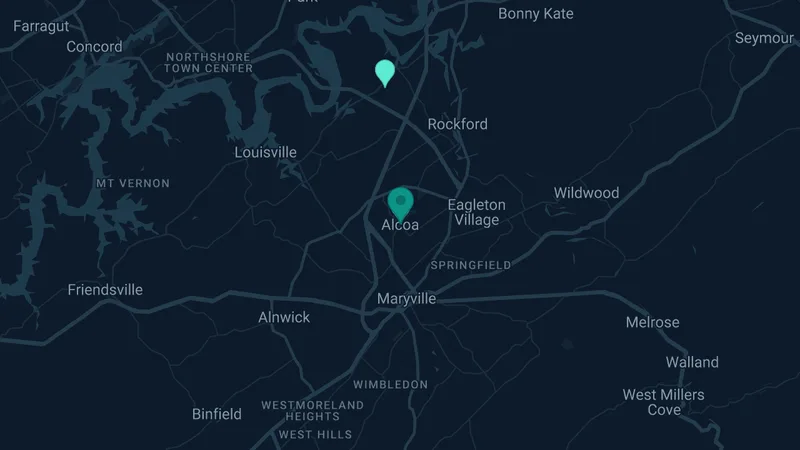 Map of Alcoa, Tennessee: 2 documented asbestos exposure sites