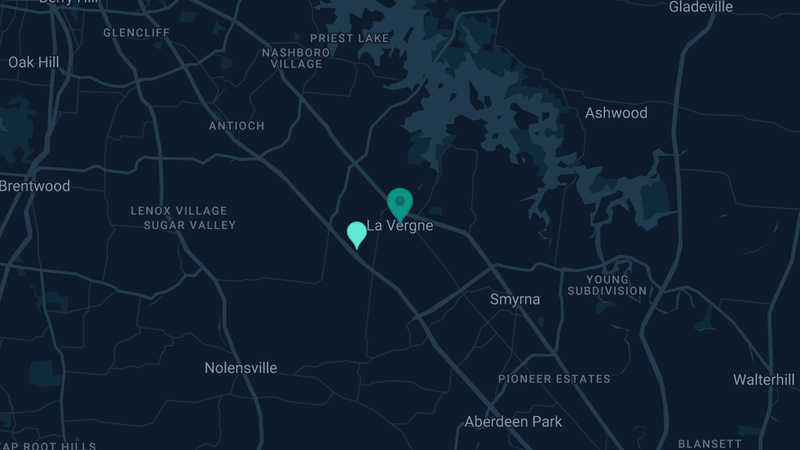 Map of LaVergne, Tennessee — 2 documented asbestos exposure sites