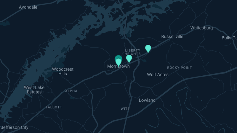 Map of Morristown, Tennessee — 10 documented asbestos exposure sites