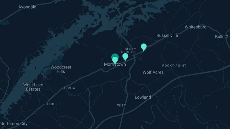 Map of Morristown, Tennessee: 10 documented asbestos exposure sites