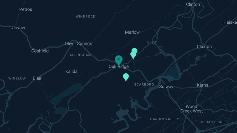 Map of Oak Ridge, Tennessee — 8 documented asbestos exposure sites